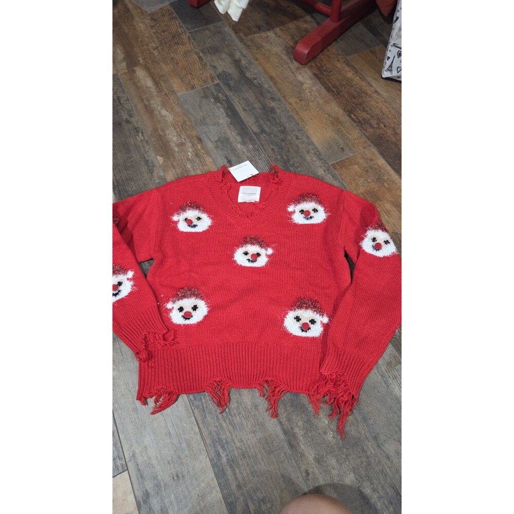 No Comment Girls Red Santa Christmas Sweater Large (14) NWT